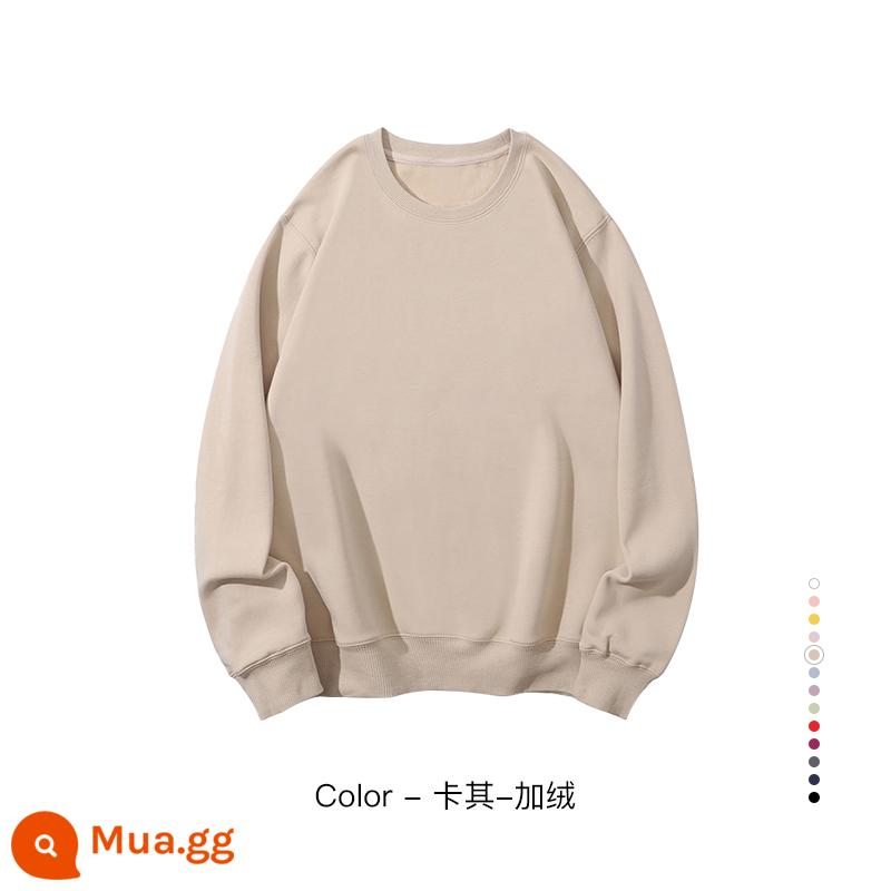 Cổ tròn cotton dày T tùy chỉnh in logo thêu mùa thu đông nhung dài tay đồng phục phục vụ quần áo làm việc nhân viên công ty tùy chỉnh - kaki lông cừu