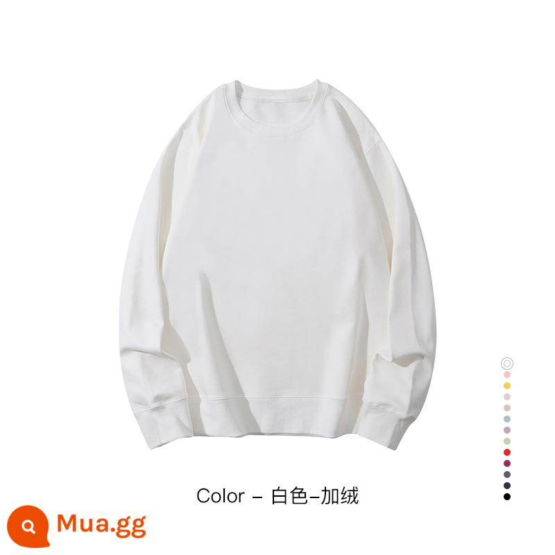 Cổ tròn cotton dày T tùy chỉnh in logo thêu mùa thu đông nhung dài tay đồng phục phục vụ quần áo làm việc nhân viên công ty tùy chỉnh - Nhung trắng