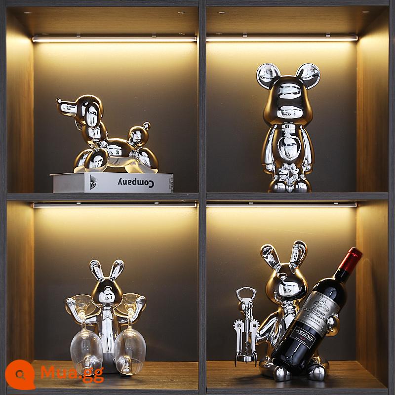 Rabbit Red Wine Rack Trang trí phòng khách Phong trào quà tặng mạ bạc Ánh sáng sang trọng tủ ăn rượu vang Rabbit Chuẩn trang trí - Bộ 4 món D combo không bao gồm chai rượu