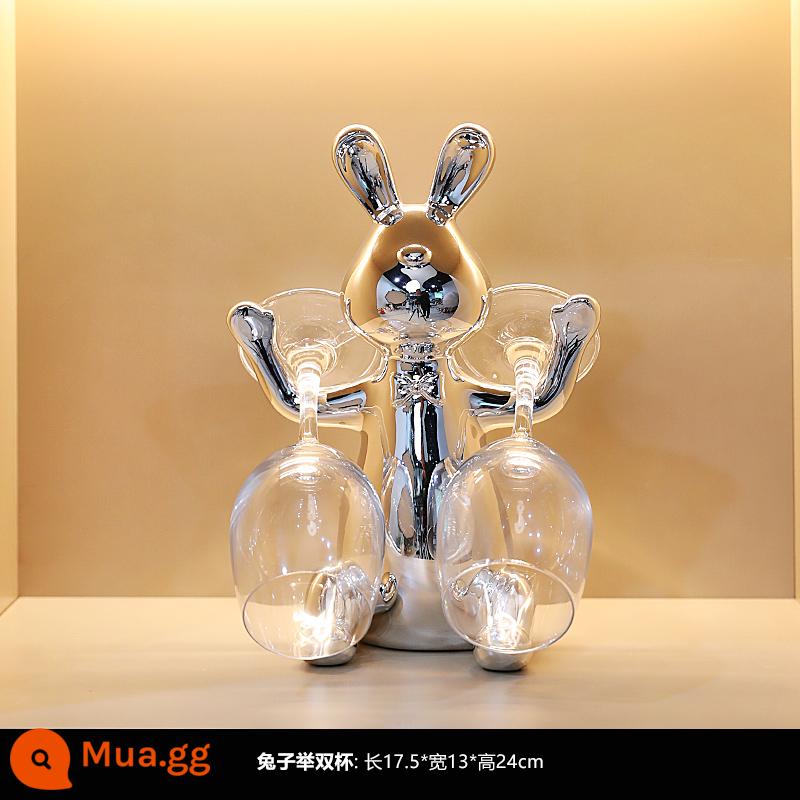 Rabbit Red Wine Rack Trang trí phòng khách Phong trào quà tặng mạ bạc Ánh sáng sang trọng tủ ăn rượu vang Rabbit Chuẩn trang trí - Thỏ nuôi hai cốc [bạc mạ điện]