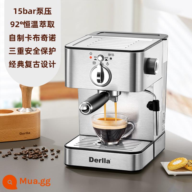 Máy pha cà phê espresso bán tự động hoàn toàn Derlla của Đức, văn phòng tại nhà, máy tạo bọt sữa nhỏ một mini - bạc thanh lịch