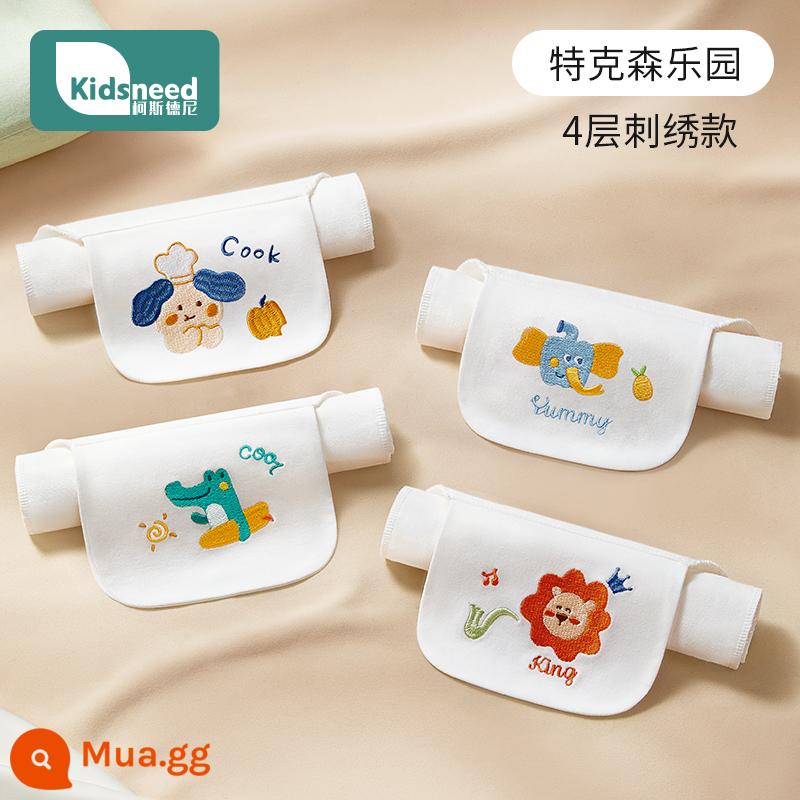 Khăn thấm mồ hôi cotton nguyên chất cho bé mẫu giáo bé có thể thêu tên cotton baby pad khăn thấm mồ hôi lưng bé trai bé gái Hàn - Tên thêu - 4 gói - Turkson Park - 4 lớp (bản thêu)