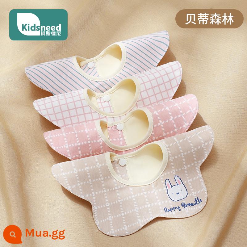 Yếm cotton cho bé sơ sinh chống thấm nước bọt khăn yếm yếm sữa 0-3-6 tháng nam nữ cho bé mùa thu - Mẫu Betty Forest-4 gói cotton nguyên chất chống thấm nước