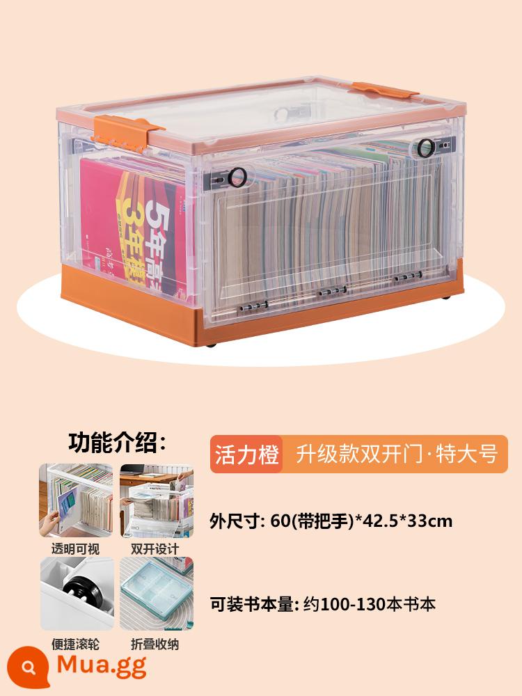 Book Storage Box Lớp học sử dụng cuốn sách -T -Sách lưu trữ hộp sách Book Book Storage Hộp lưu trữ nhà trong suốt tổ chức - [Trong suốt/Màu cam chạng vạng/Cực lớn] Dài 60 Chiều rộng 42,5 Chiều cao 33cm