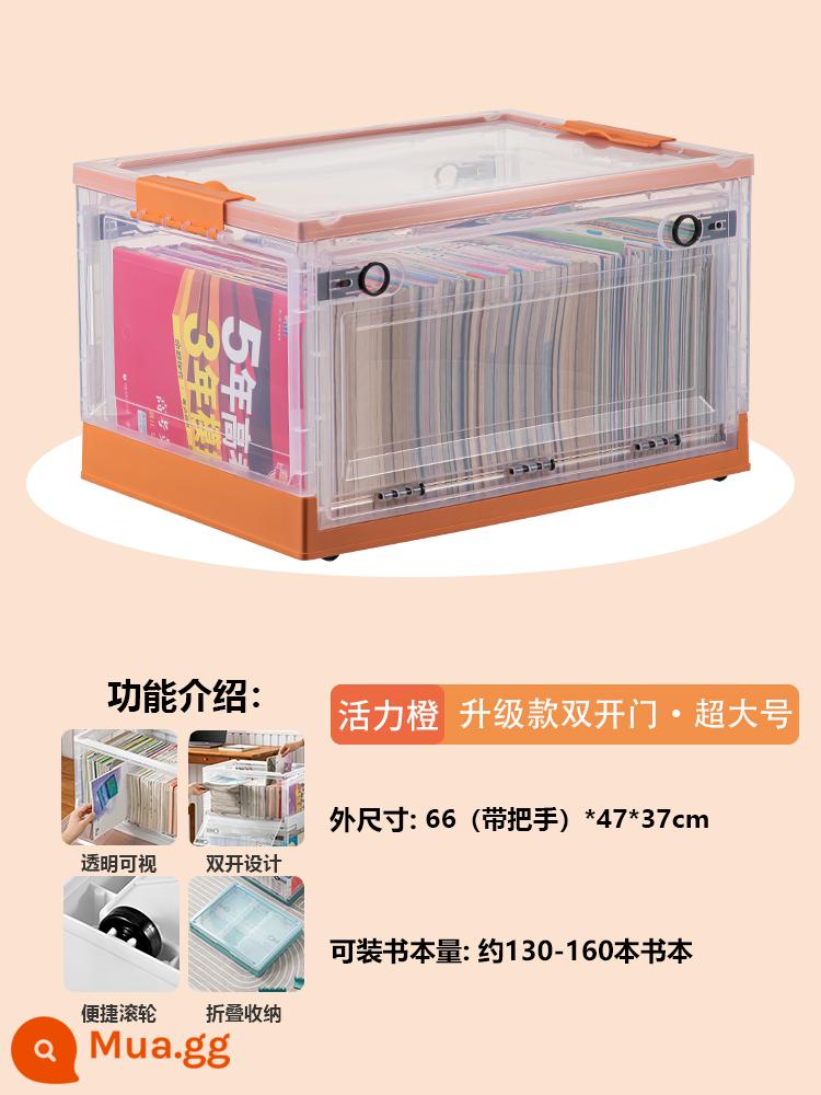 Book Storage Box Lớp học sử dụng cuốn sách -T -Sách lưu trữ hộp sách Book Book Storage Hộp lưu trữ nhà trong suốt tổ chức - [Trong suốt/Cam chạng vạng/Cực lớn] Dài 66 Rộng 47 Cao 37cm