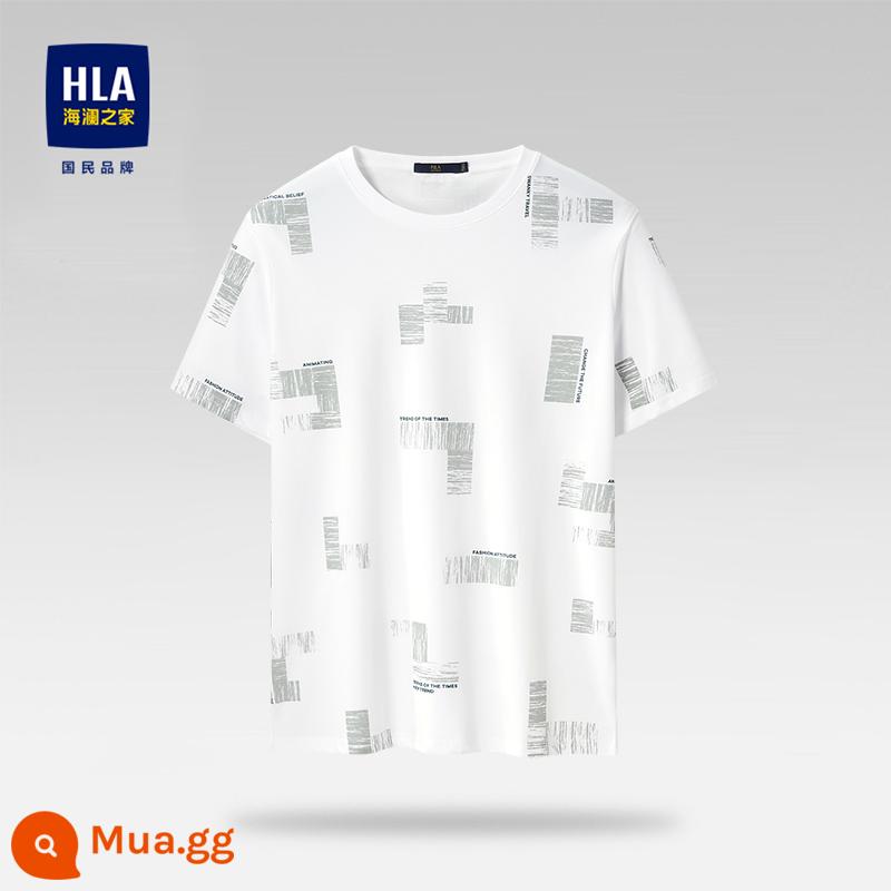 HLA/Hailan House Áo thun ngắn tay cổ tròn cotton nguyên chất mùa hè thoáng mát in hình cotton thoải mái thoáng khí Áo thun nam hàng đầu - Hoa văn trắng nhạt L2 69% cotton 31% polyester