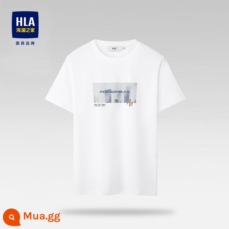 HLA/Hailan House Áo thun ngắn tay cổ tròn cotton nguyên chất mùa hè thoáng mát in hình cotton thoải mái thoáng khí Áo thun nam hàng đầu - Tẩy trắng 47 78% cotton 22% polyester