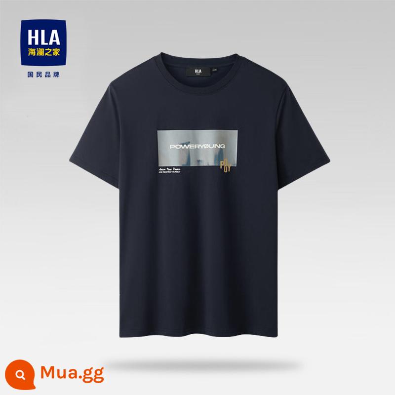 HLA/Hailan House Áo thun ngắn tay cổ tròn cotton nguyên chất mùa hè thoáng mát in hình cotton thoải mái thoáng khí Áo thun nam hàng đầu - Đen 48 78% cotton 22% polyester