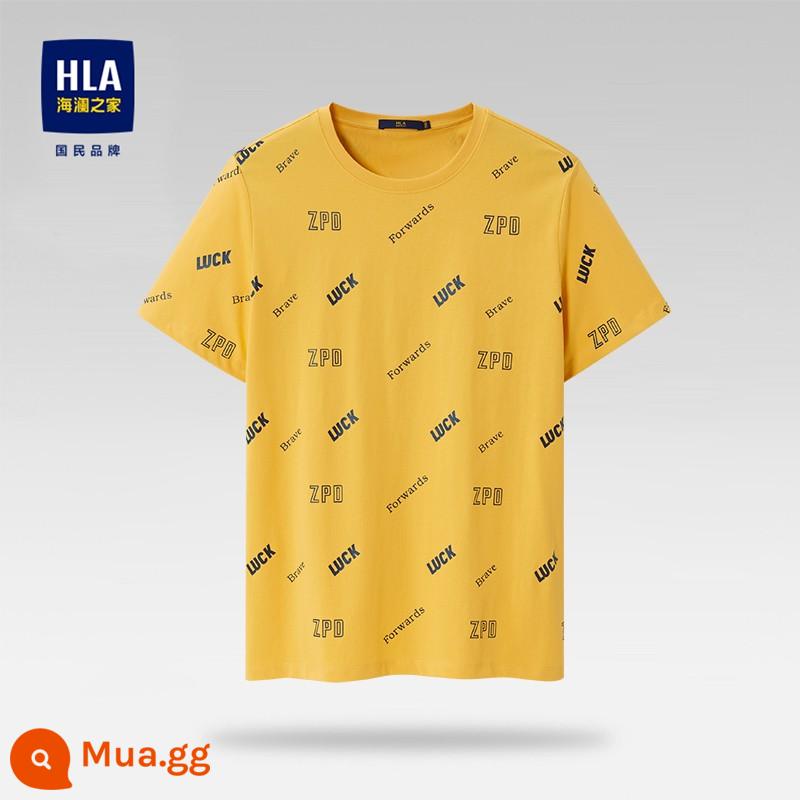 HLA/Hailan House Áo thun ngắn tay cổ tròn cotton nguyên chất mùa hè thoáng mát in hình cotton thoải mái thoáng khí Áo thun nam hàng đầu - Hoa văn màu vàng vừa 72 78% cotton 22% polyester