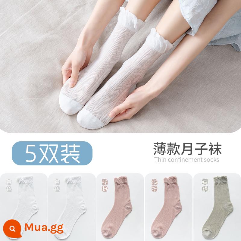 Vớ rời miệng giam mùa hè cotton mỏng vớ bà bầu 6 bà bầu xuân thu ống dài 5 mùa hè nữ mùa xuân mỏng sau sinh mùa hè - [5 cặp bong bóng] 2 trắng, 2 hồng nhạt, 1 xanh cỏ