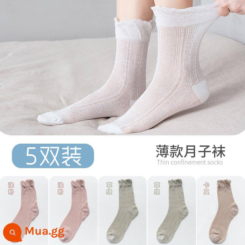 Vớ rời miệng giam mùa hè cotton mỏng vớ bà bầu 6 bà bầu xuân thu ống dài 5 mùa hè nữ mùa xuân mỏng sau sinh mùa hè - [5 đôi bong bóng] 2 hồng nhạt 2 xanh cỏ 1 kaki