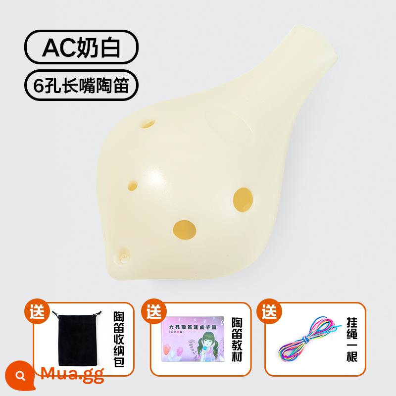 Nhựa Ocarina 6 lỗ alto AC mục mới bắt đầu trẻ em học sinh nhựa 6 lỗ C-Tune nhạc cụ chuyên nghiệp chơi Ocarina - [Miệng dài 6 lỗ màu trắng] Tặng dây buộc/túi nhung/sách giáo khoa/miễn phí khắc