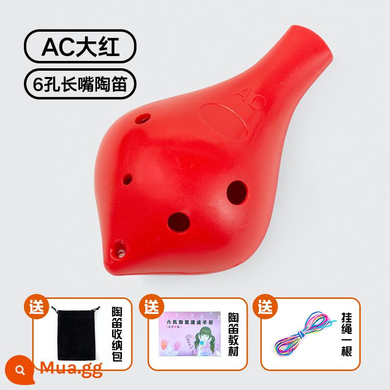 Nhựa Ocarina 6 lỗ alto AC mục mới bắt đầu trẻ em học sinh nhựa 6 lỗ C-Tune nhạc cụ chuyên nghiệp chơi Ocarina - [Miệng dài 6 lỗ lớn màu đỏ] Tặng dây buộc/túi nhung/sách giáo khoa/khắc khắc miễn phí