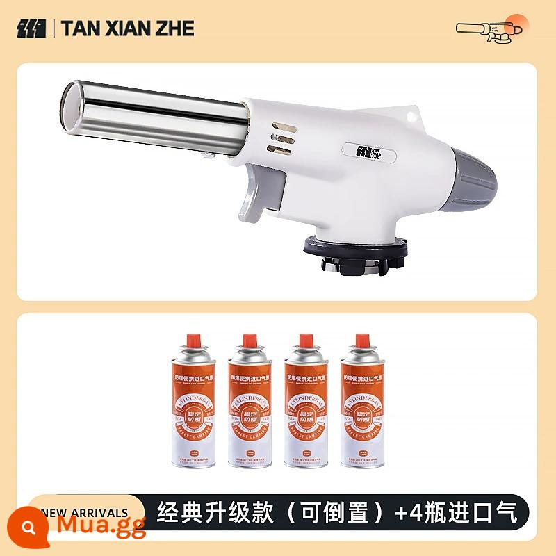 Súng phun kẹp tóc loại bình gas hóa lỏng ngọn lửa súng đốt tóc lợn đánh lửa cầm tay đánh lửa ống thổi hộ gia đình ngọn lửa nướng súng - [Mẫu nâng cấp]+4 bình gas nhập khẩu