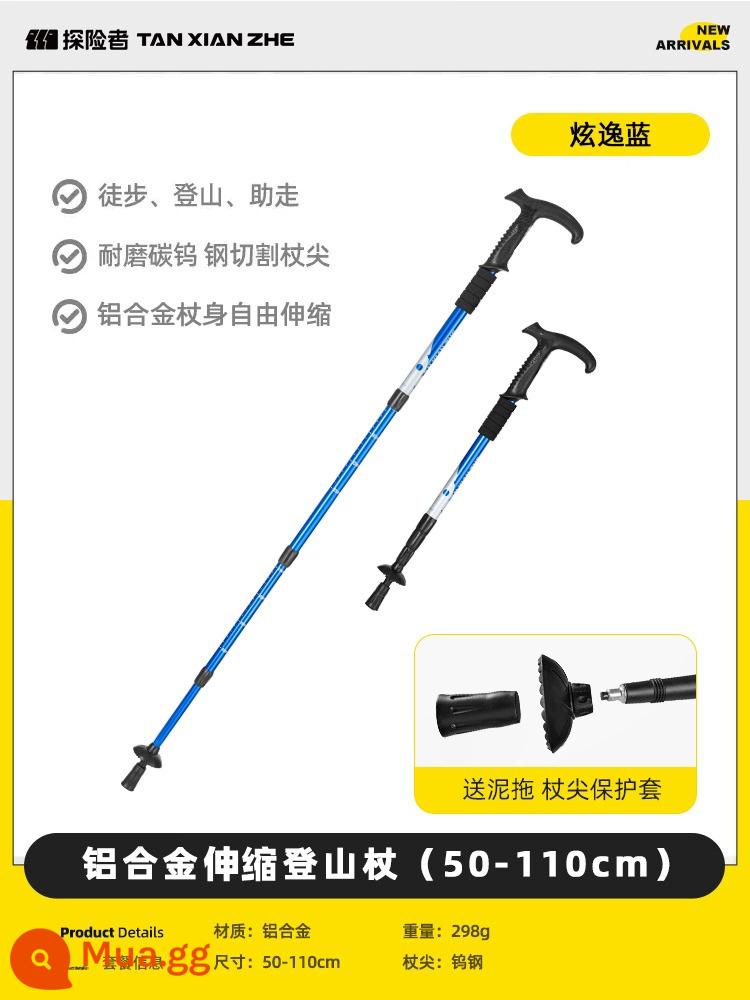 Nhà thám hiểm đi bộ cực ngoài trời carbon siêu nhẹ gấp nạng kính thiên văn chuyên nghiệp đi bộ đường dài thiết bị leo núi nạng - Yuanyi Blue [hấp thụ sốc lò xo 80%] kính thiên văn bốn phần (bao gồm túi lưu trữ)