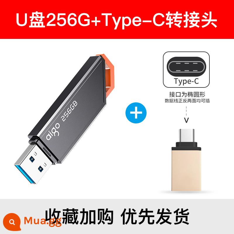 Ổ đĩa flash yêu nước 128g dung lượng lớn USB3.2 tốc độ cao trên ô tô ổ đĩa flash tùy chỉnh điện thoại di động máy tính ổ đĩa flash USB sử dụng kép đích thực - đai ốc/chỉ báo 256G [160M] + đầu TypeC