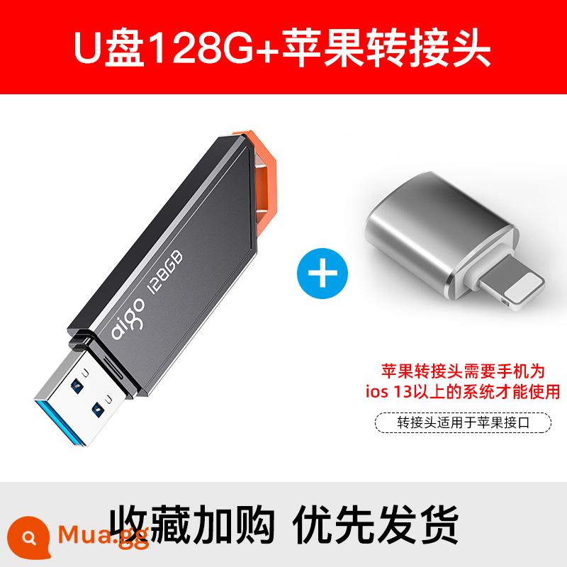 Ổ đĩa flash yêu nước 128g dung lượng lớn USB3.2 tốc độ cao trên ô tô ổ đĩa flash tùy chỉnh điện thoại di động máy tính ổ đĩa flash USB sử dụng kép đích thực - 128G [160M] Đai ốc nắp/Đèn báo + Đầu táo