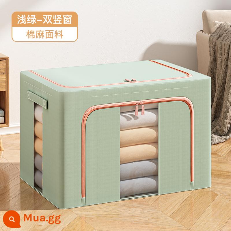 Hộp lưu trữ quần áo Xingyou Home Cotton và quần áo vải lanh Hộp hộp quần áo có thể được gấp lại để di chuyển hộp bena - Cửa sổ dọc đôi màu xanh nhạt-bông và vải lanh