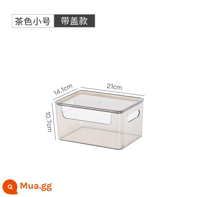 Máy Tính Để Bàn Hộp Bảo Quản Mặt Nạ Mỹ Phẩm Snack Giỏ Hoàn Thiện Hộp Acrylic Hộp Trong Suốt Hộ Gia Đình Linh Tinh Hộp Bảo Quản - Kích thước nhỏ màu nâu - có nắp [có thể xếp chồng lên nhau]