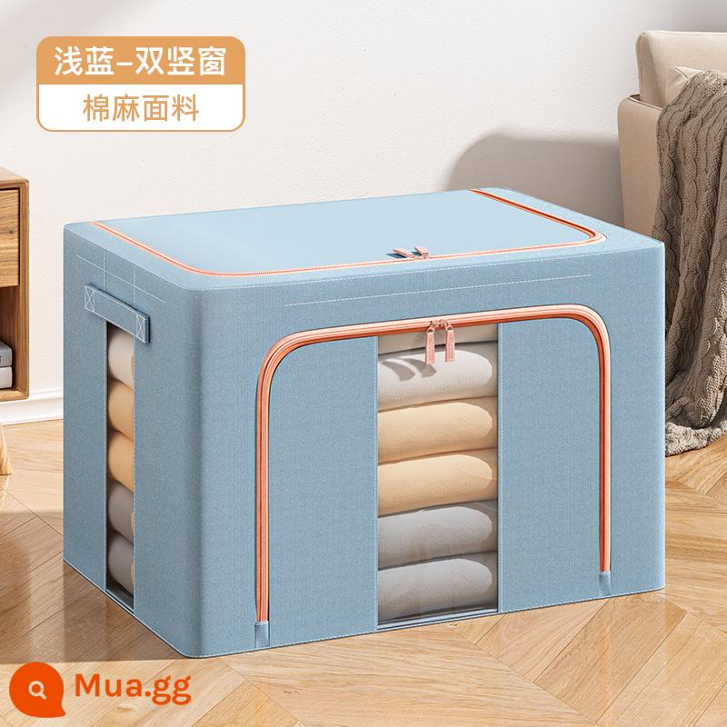 Hộp lưu trữ quần áo Xingyou Home Cotton và quần áo vải lanh Hộp hộp quần áo có thể được gấp lại để di chuyển hộp bena - Cửa sổ dọc đôi màu xanh nhạt-bông và vải lanh