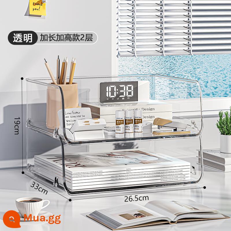 Máy tính để bàn hộp lưu trữ trong suốt tập tin lưu trữ kệ bàn sách acrylic ngăn kéo loại có giá để đồ tổ chức hộp - Mẫu dài và cao hơn trong suốt với 2 lớp [có thể xếp chồng lên nhau với mẫu ngắn bóng để tiện dụng hơn]