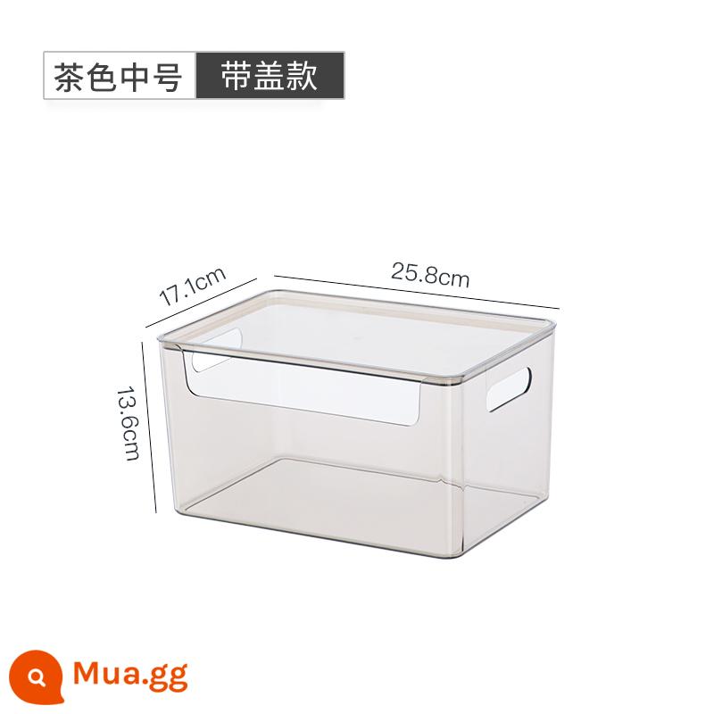 Máy Tính Để Bàn Hộp Bảo Quản Mặt Nạ Mỹ Phẩm Snack Giỏ Hoàn Thiện Hộp Acrylic Hộp Trong Suốt Hộ Gia Đình Linh Tinh Hộp Bảo Quản - Kích thước trung bình màu nâu - có nắp [có thể xếp chồng lên nhau]