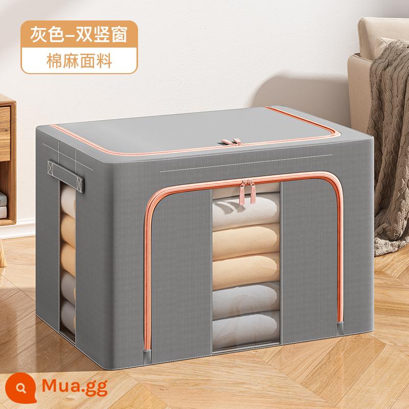 Hộp lưu trữ quần áo Xingyou Home Cotton và quần áo vải lanh Hộp hộp quần áo có thể được gấp lại để di chuyển hộp bena - Cửa sổ dọc đôi màu xám-cotton và vải lanh