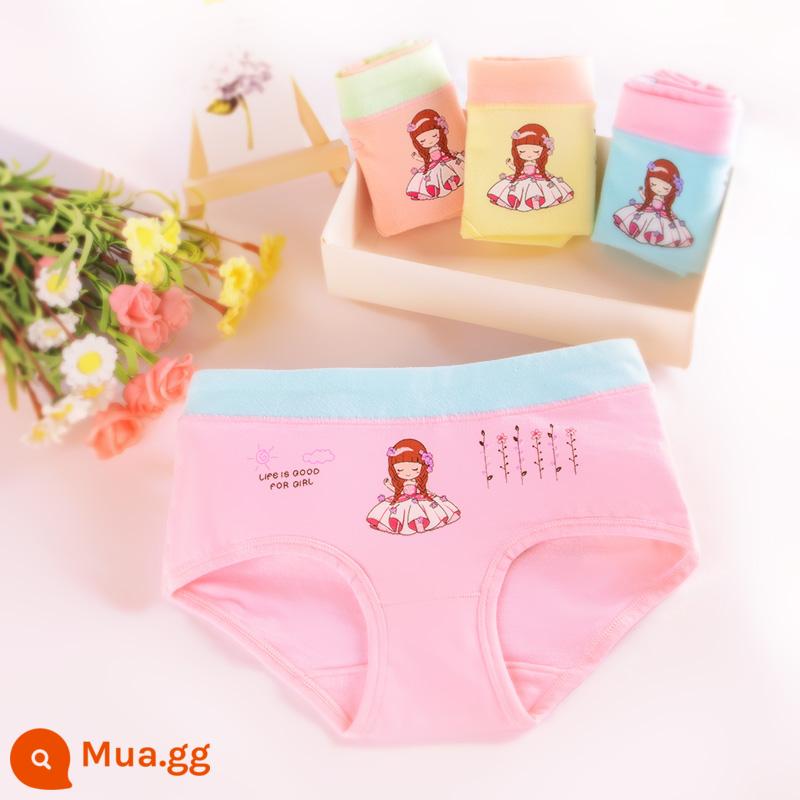 Quần lót cotton trẻ em cotton nguyên chất Quần đùi cotton bé gái Quần lót boxer hình tam giác bé gái 1-3-5-7-9 tuổi - QR028 bốn gói, đầy đủ màu sắc