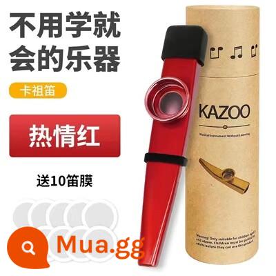 Kazu sáo kim loại thổi sáo nhạc cụ đơn giản đệm đàn ukulele đối tác Liu Yuning người lớn trẻ em chơi - [Tấm che bụi] màu đỏ + 10 màng sáo + thùng sáo