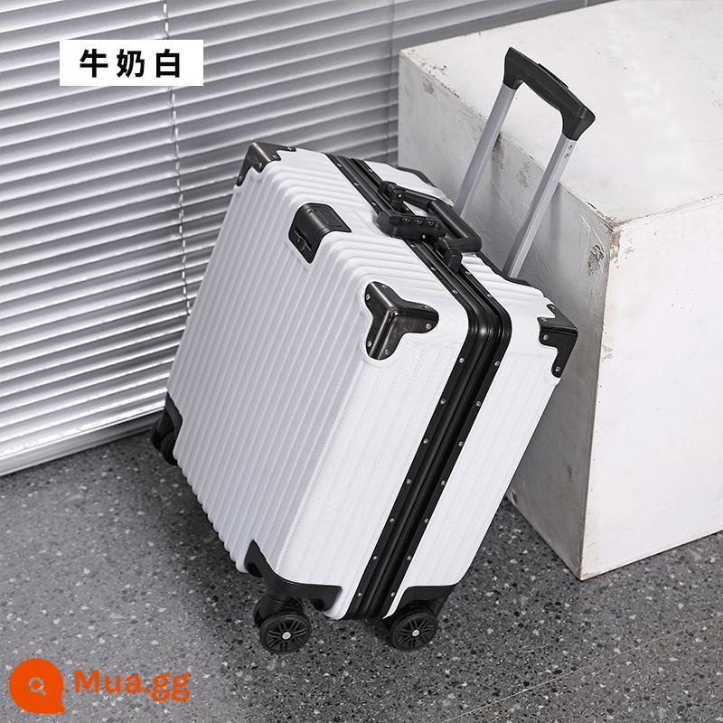 Vali xe đẩy nội trú 18 inch vali khung nhôm vali nữ nhỏ 20 sinh viên nhẹ vali da mật khẩu nhỏ nam - Khung nhôm màu trắng sang trọng