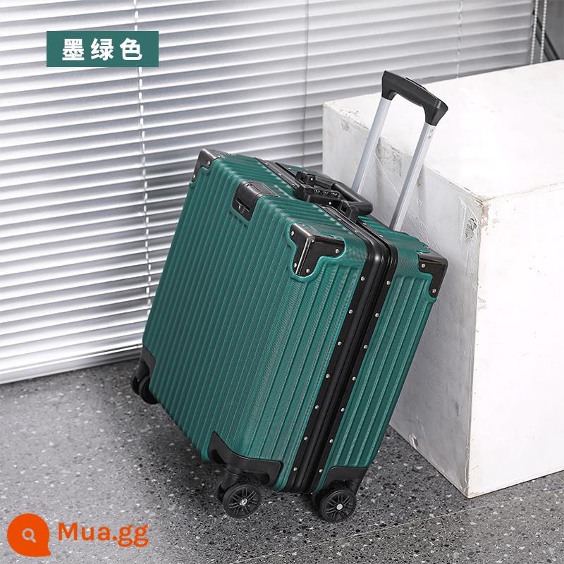 Vali xe đẩy nội trú 18 inch vali khung nhôm vali nữ nhỏ 20 sinh viên nhẹ vali da mật khẩu nhỏ nam - Khung nhôm xanh tre đen