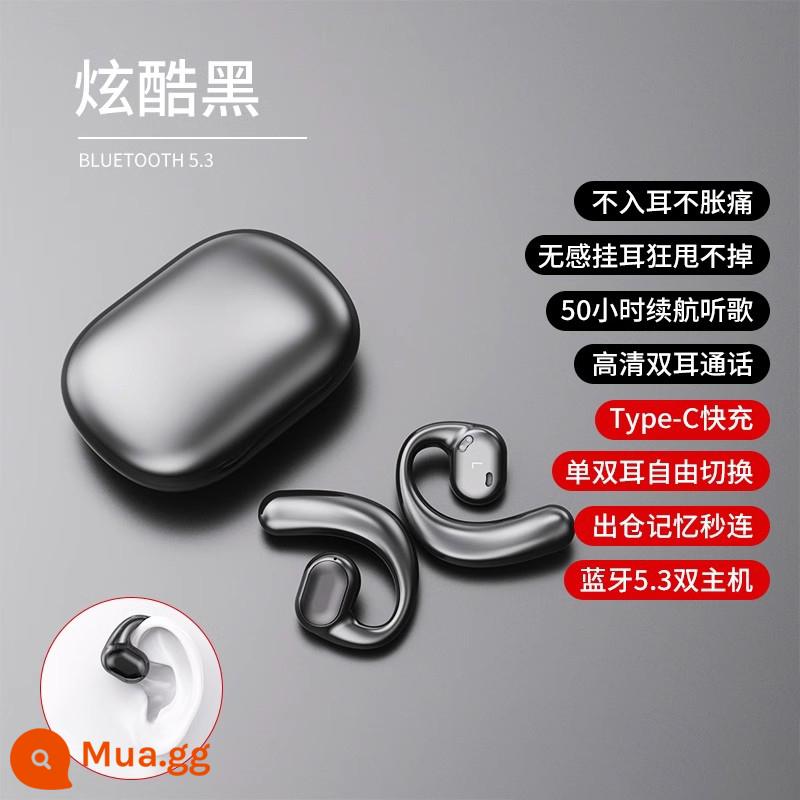 Tai nghe Bluetooth dẫn truyền xương 2022 thể thao mới gắn tai không dây thực sự chạy trong thời lượng pin siêu dài - Màu đen [Thời lượng pin dài 300 giờ★Màn hình kỹ thuật số LCD thông minh★Hiệu ứng âm thanh không gian 360°]