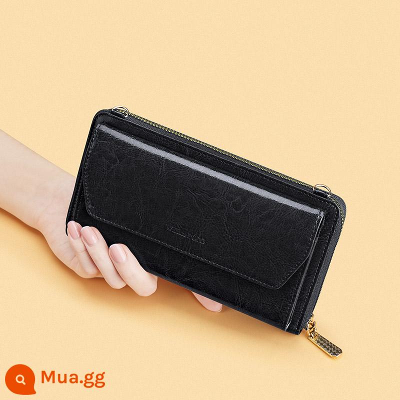 Ví da Emperor Ralph Lauren Polo Leather Clutch Nữ 2022 Phiên bản dài mới Retro Dung lượng lớn Messenger Điện thoại di động - Màu đen [có thể đeo chéo]