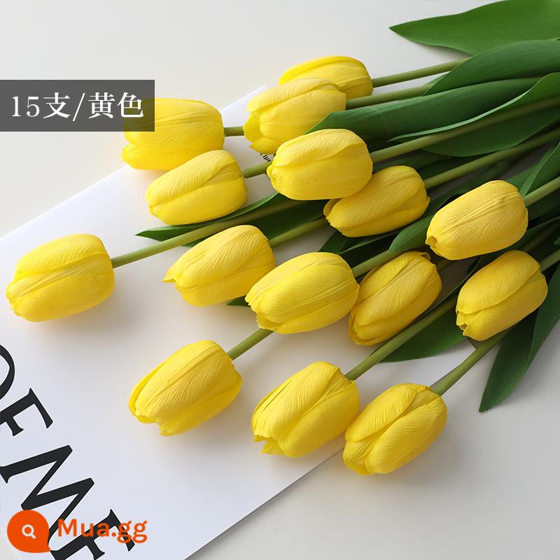 Mô Phỏng Bó Hoa Cảm Thấy Dưỡng Ẩm Tulip Cắm Hoa Cao Cấp Phòng Khách Trang Trí Bánh Cắm Hoa Giả Hoa Khô Màu Hồng - Xanh đậm [15 cành vàng]