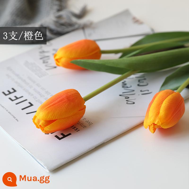 Mô Phỏng Bó Hoa Cảm Thấy Dưỡng Ẩm Tulip Cắm Hoa Cao Cấp Phòng Khách Trang Trí Bánh Cắm Hoa Giả Hoa Khô Màu Hồng - Gói 3 màu cam [cảm giác ẩm ướt]