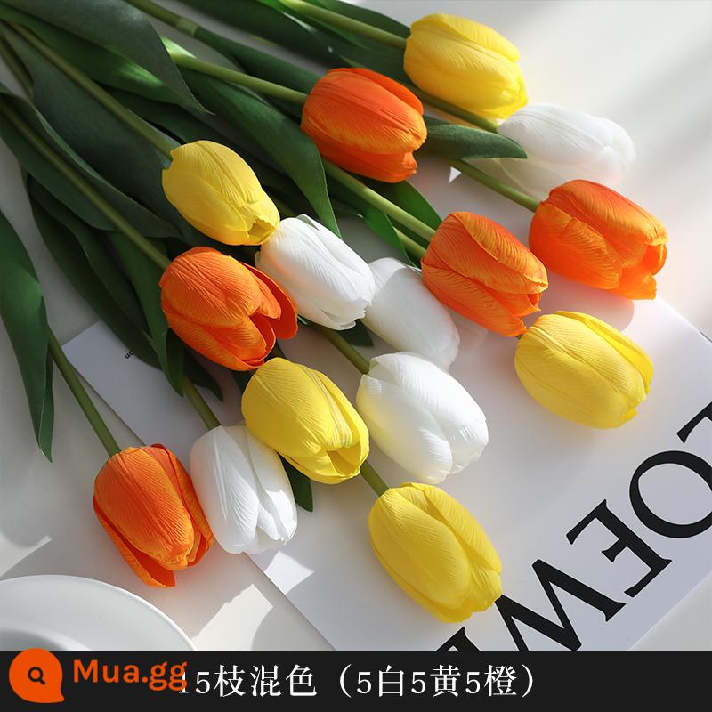 Mô Phỏng Bó Hoa Cảm Thấy Dưỡng Ẩm Tulip Cắm Hoa Cao Cấp Phòng Khách Trang Trí Bánh Cắm Hoa Giả Hoa Khô Màu Hồng - Kaki 15 nhánh phối màu [kiểu C]