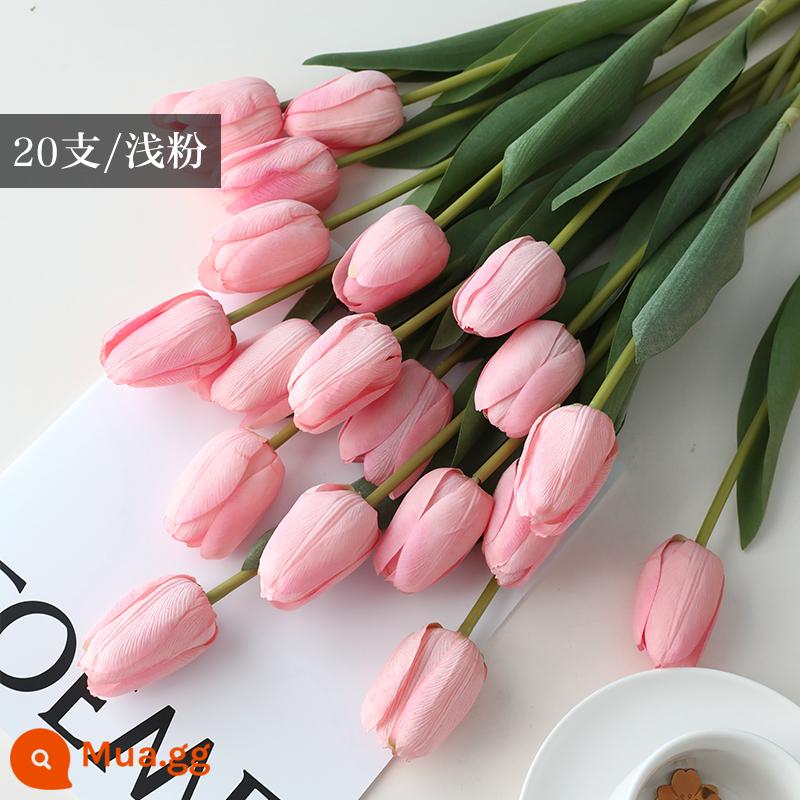 Mô Phỏng Bó Hoa Cảm Thấy Dưỡng Ẩm Tulip Cắm Hoa Cao Cấp Phòng Khách Trang Trí Bánh Cắm Hoa Giả Hoa Khô Màu Hồng - Xanh [20 cành hồng nhạt]