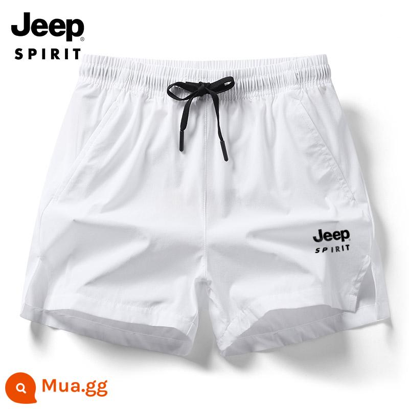 JEEP nam thể thao quần lọt khe nữ băng lụa thun 3 điểm quần nhanh khô quần short tập luyện thể dục - Trắng