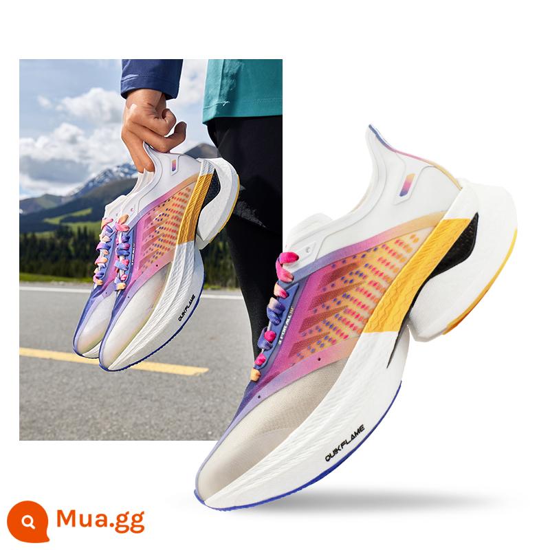 Feishao|Giày chạy bộ đua xe 361pb, giày thể thao chạy đường dài, giày chạy bộ tấm carbon marathon chuyên nghiệp dành cho nam, cùng kiểu dáng cho nam và nữ - [Màu Đại hội thể thao Châu Á] Trắng 361 độ/Tím phương Đông