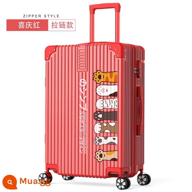 Vali nam graffiti cá tính 24 inch 26 du lịch mạnh mẽ và bền dày nữ hợp thời trang xe đẩy trường hợp bánh xe đa năng - Dây kéo màu đỏ/móng vuốt mèo