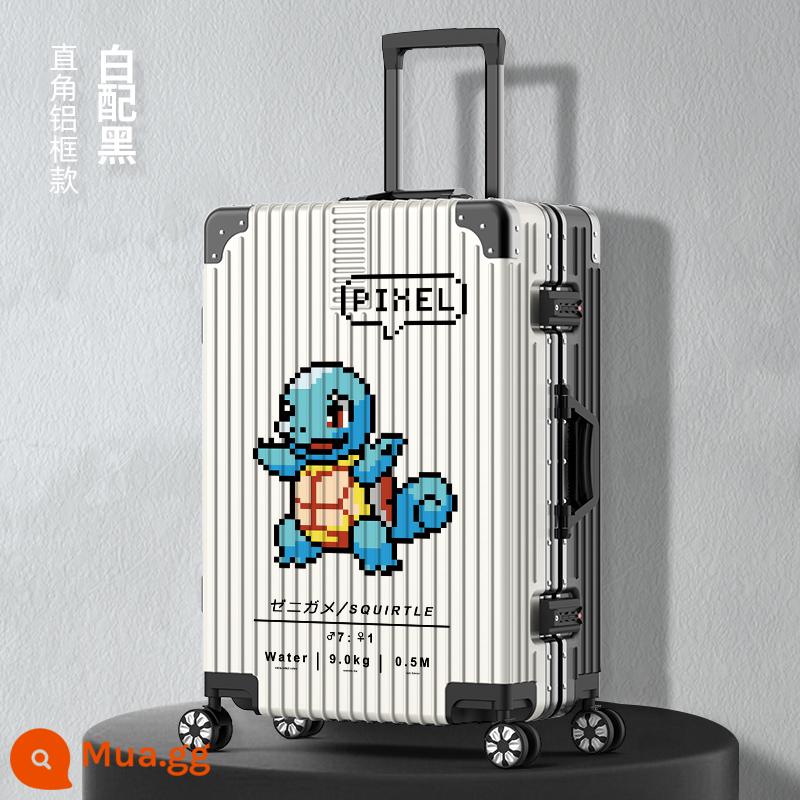 Vali nữ Nhật Bản 20 inch xe đẩy lên máy bay nhỏ 2021 new password bao da nam bền đẹp - Squirtle khung nhôm trắng và đen