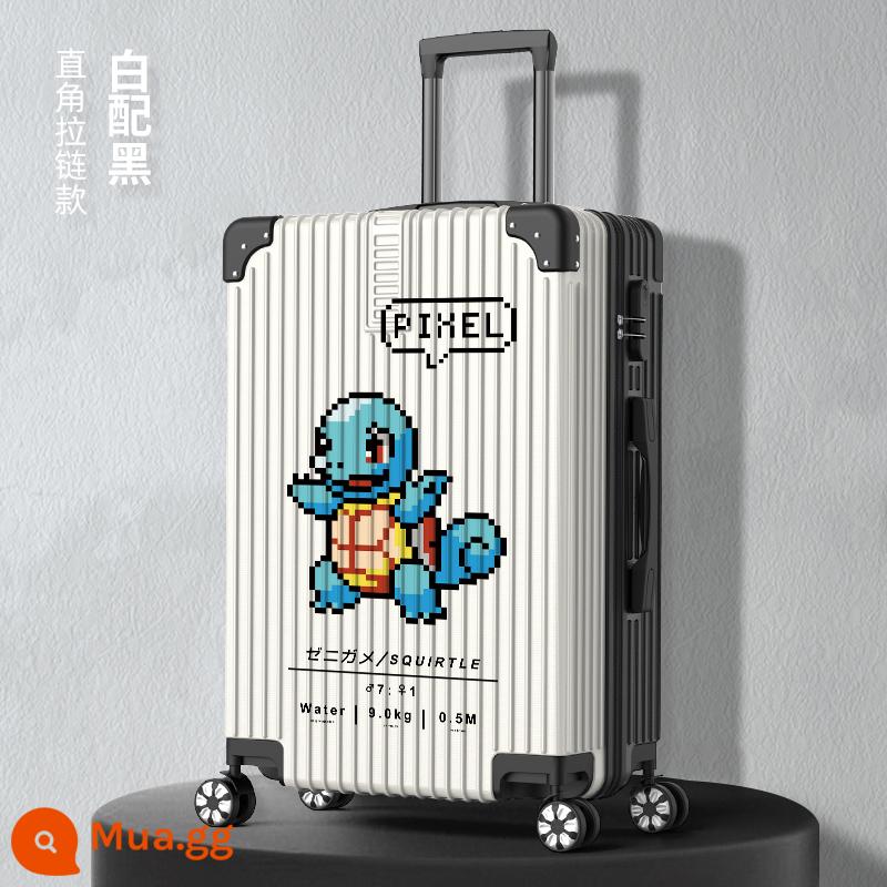 Vali nữ Nhật Bản 20 inch xe đẩy lên máy bay nhỏ 2021 new password bao da nam bền đẹp - Squirtle có khóa kéo/pixel màu trắng và đen