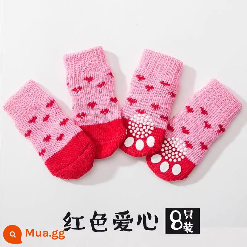 Tất cho thú cưng cho chó mèo nhỏ chống trầy xước chống bẩn Bichon Teddy bao chân cho chó nhỏ bao chân bảo vệ khớp - Trái tim tình yêu màu đỏ [2 đôi 8 miếng⭐miễn phí dây đeo]