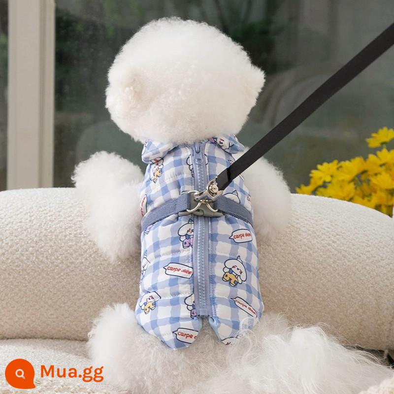 Dây đai vest kéo quần áo con chó con dày lên mùa đông Bông bichon Pomeranian Schnauzer chó nhỏ thú cưng mùa thu và mùa đông - Kẻ sọc xanh không có dây xích