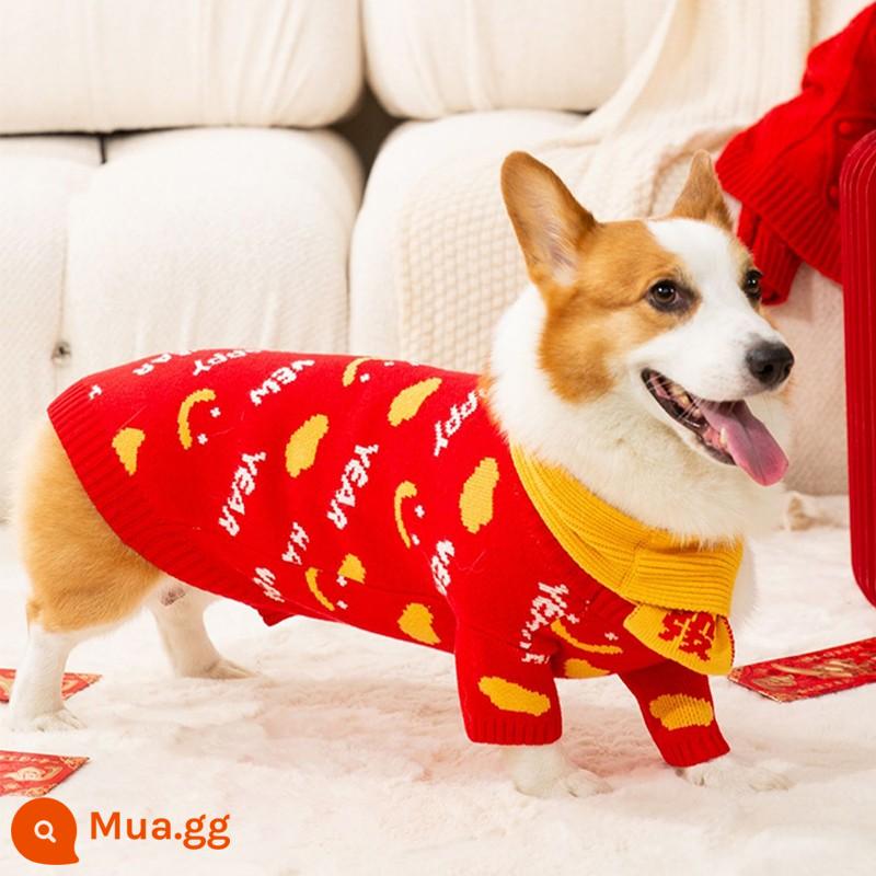 Năm mới Wangwang chó corgi quần áo đặc biệt mùa đông chó cỡ trung bình Pháp chó Shiba chó lông cừu mùa đông thú cưng mùa đông - áo len in toàn bộ