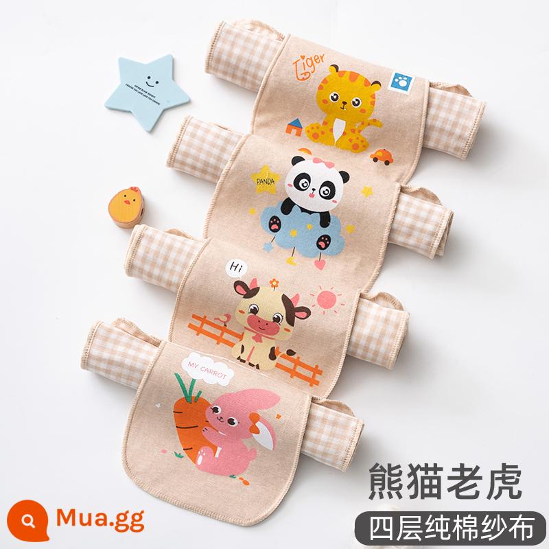 Khăn thấm mồ hôi trẻ em cotton nguyên chất cho bé mẫu giáo bé trai bé gái cotton thêu tên đệm lưng khăn thấm mồ hôi Hàn Quốc - 4 gói 4 lớp [Panda Tiger] Size nhỏ 0-1 tuổi