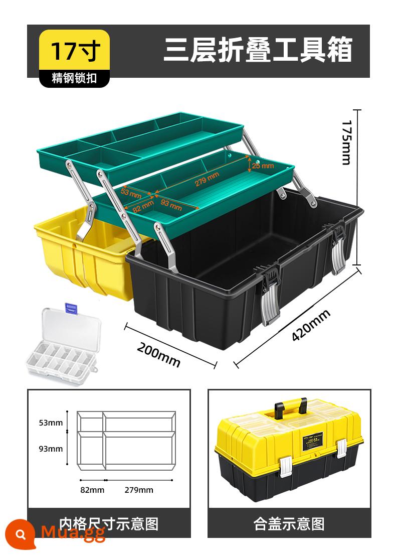 Hộp công cụ phần cứng Arrizo Hộp lưu trữ di động hộ gia đình Hộp công cụ nghệ thuật cho ô tô công nghiệp lớn - ✅Dày 17 inch thân thiện với môi trường (tay gấp kim loại + nắp hộp 7 chi tiết)