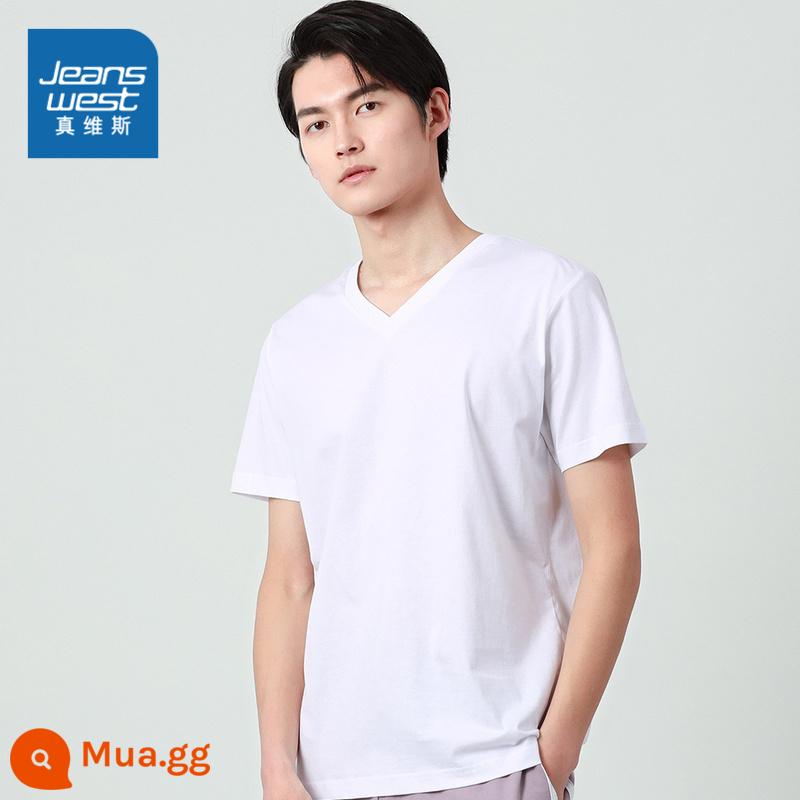 Áo sơ mi nam JW Jeanswest quần áo mùa xuân và mùa hè trẻ trung, áo thun ngắn tay cổ chữ V ins áo sơ mi có đáy đi lại - Màu tẩy trắng 2100