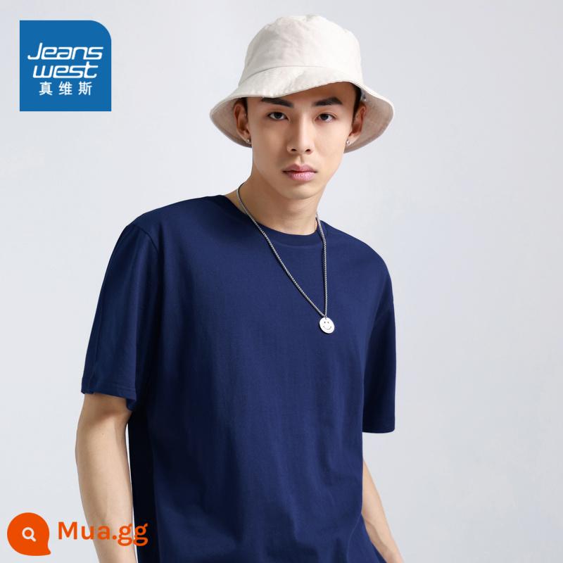 JW Jeanswest nam bông T-shirt mùa xuân và mùa hè đơn giản đồng màu trẻ trung cổ tròn ngắn tay T-shirt học sinh cao cấp - màu xanh hoàng gia 2680