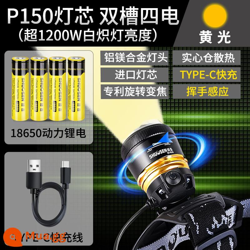 Shuosen siêu sáng có thể sạc lại gắn trên đầu cảm ứng T6 đèn pin thoát vị câu cá ban đêm pin lithium chói đèn pha đặc biệt của thợ mỏ đèn - 2024 phiên bản nâng cấp P150 bồn rửa đôi bốn điện (đèn vàng) (chỉ 5% khách hàng lựa chọn)